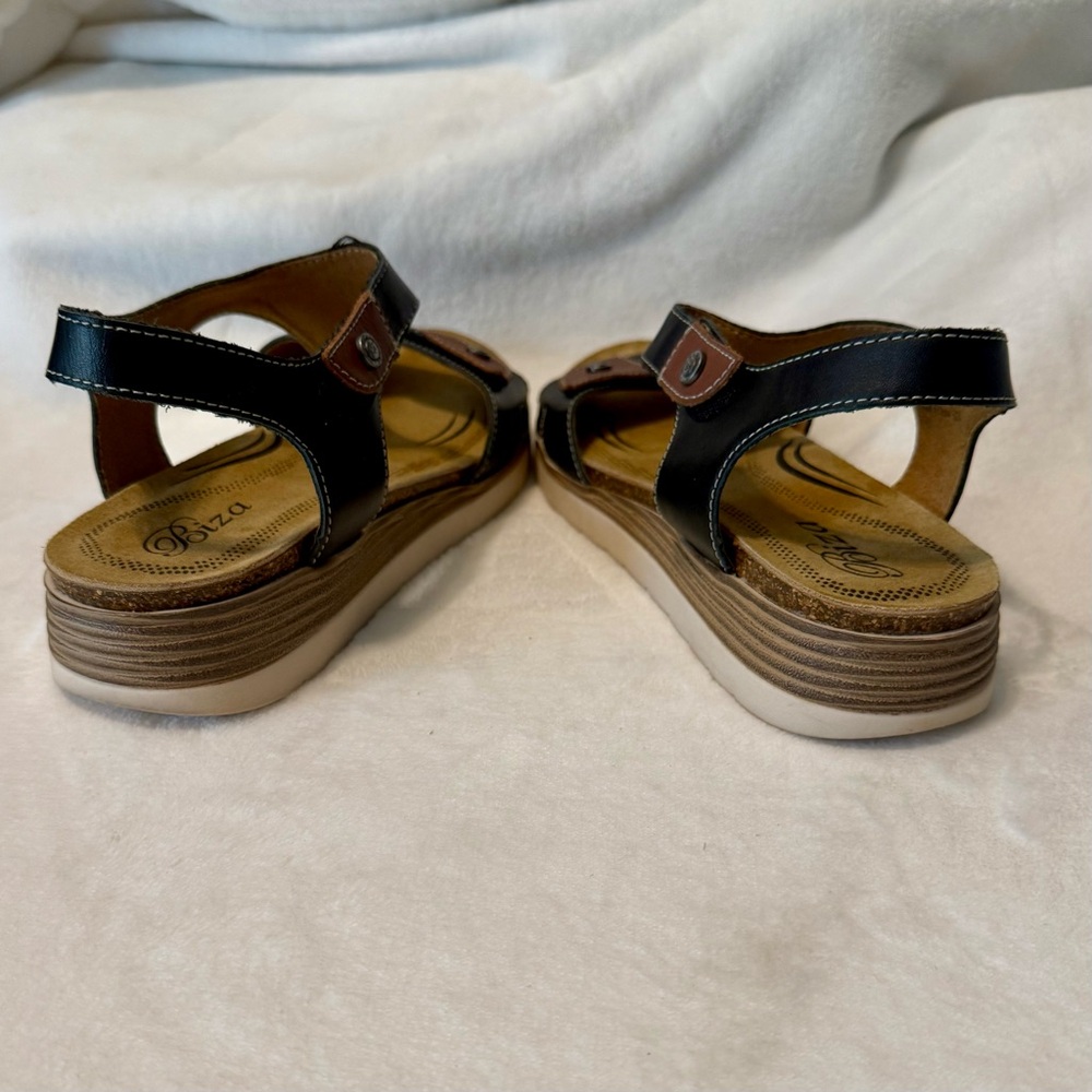 Biza Bryce NWOT Black & Brown Comfort Leather Wedge Walking Sandals Size 40 - Picture 5 of 10